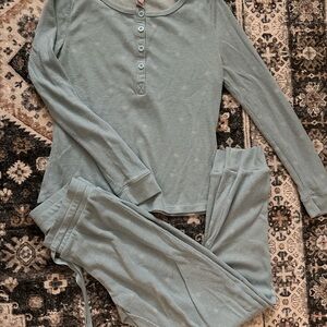 Auden Light blue Ribbed Henley Pajama Set